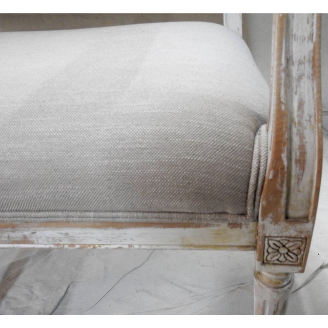 1990s Vintage Painted Louis XVI Style Distressed Painted Hall Bench Settee For Sale - Image 10 of 11