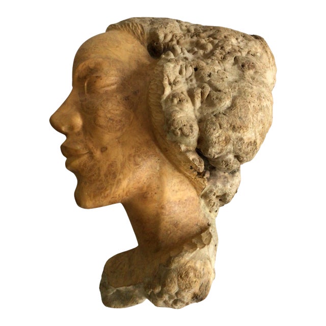 1960s Burl Wood Carving of A Woman's Face For Sale