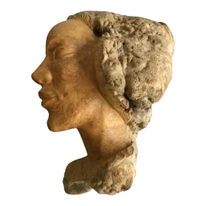 1960s Burl Wood Carving of A Woman's Face
