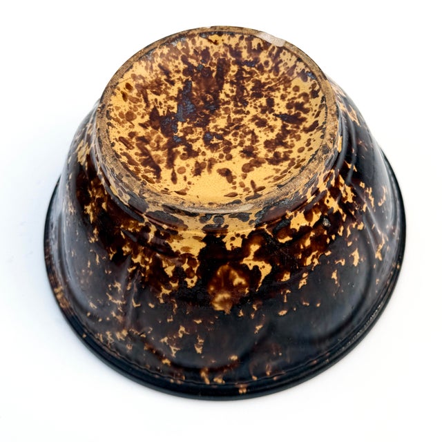 Ceramic Vintage American Spongeware Yellwoware Stoneware Mixing Bowl – Brown & White Folk Art Charm For Sale - Image 7 of 9