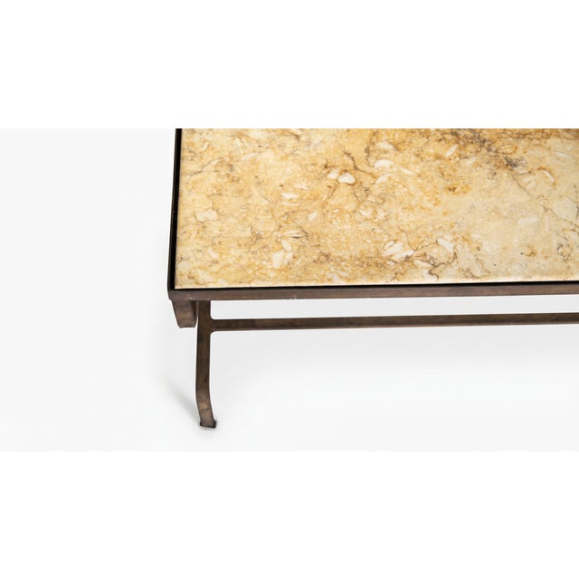 1920s French Artisan Coffee Table in Wrought Iron and Travertine Top, 1920s For Sale - Image 5 of 10