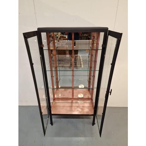 Restored showcase.Historically a medicine display case.Metal frame, mirror back, glass.Latvia.1960s.Size: height 162cm;...