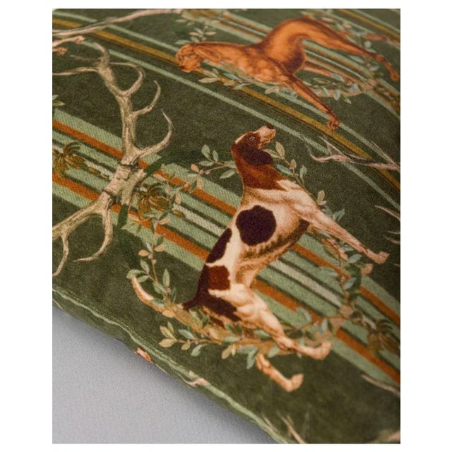 Mind the Gap Mountain Dogs Cypress Green Velvet Cushion For Sale - Image 4 of 6