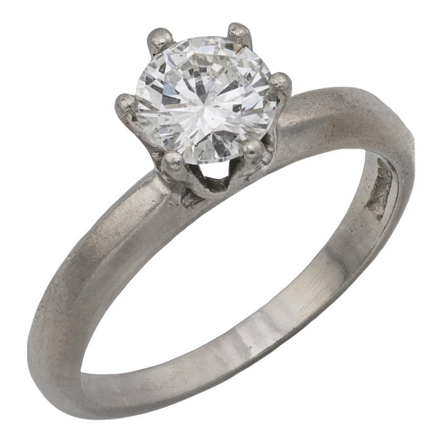 Mid Century Diamond Platinum Solitaire Engagement Ring, Size 5.25 For Sale