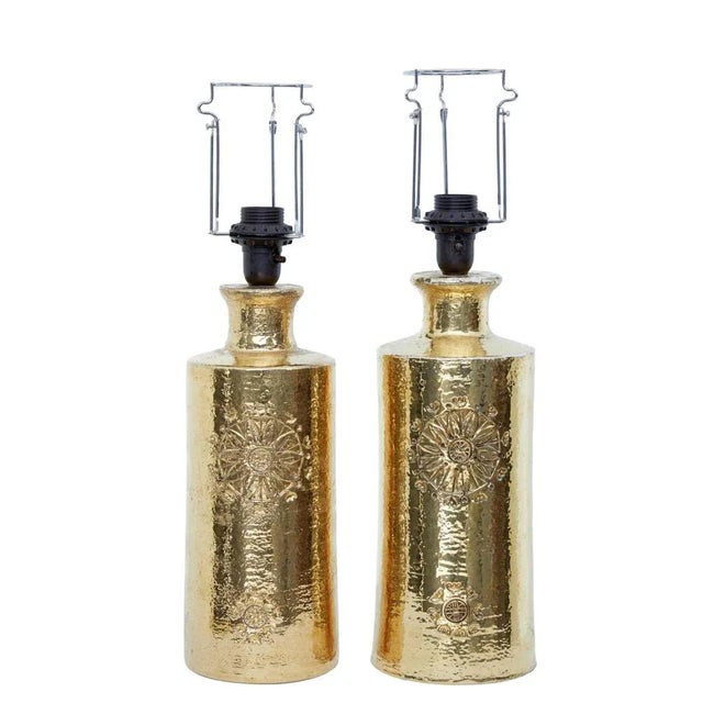 Near pair of mid century bittosi gilt lamps for bergboms circa 1970. Table lamps designed by bitossi ceramics for well...