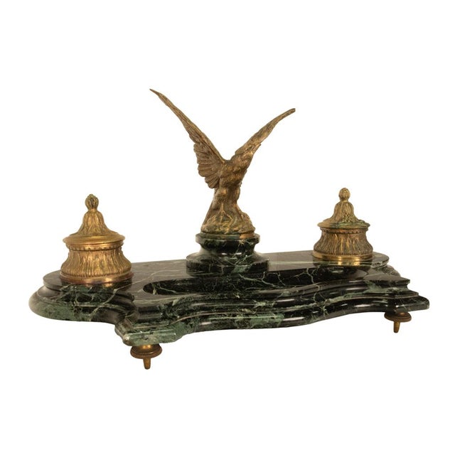 Antique 19thC French Empire Gilt Bronze Marble Eagle Desk Set Twin Inkwell 1880 For Sale - Image 13 of 16
