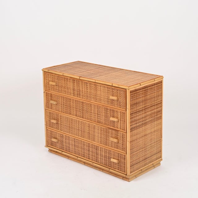 Mid-Century Modern Italian Organic Chest of Drawers in Bamboo and Rattan Wicker, 1970s For Sale - Image 4 of 15