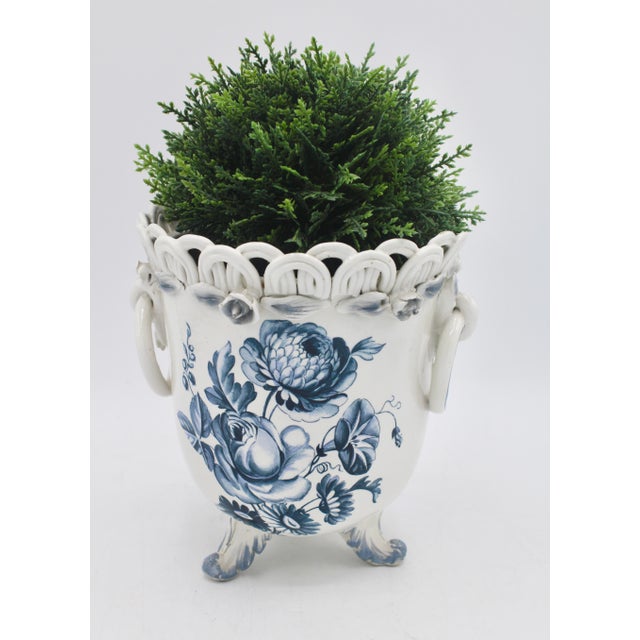 Ceramic Vintage Ceramic Blue and White Planter For Sale - Image 7 of 11
