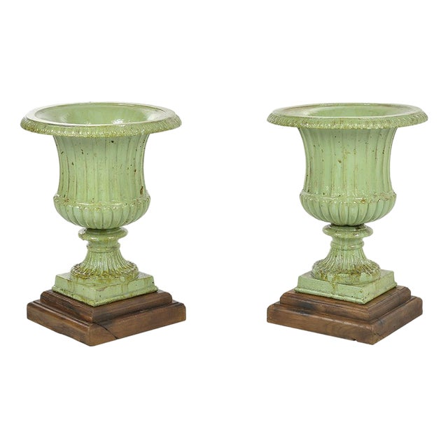 Medici Cast Iron Vases with Green Patina, Set of 2 For Sale