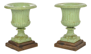 Medici Cast Iron Vases with Green Patina, Set of 2