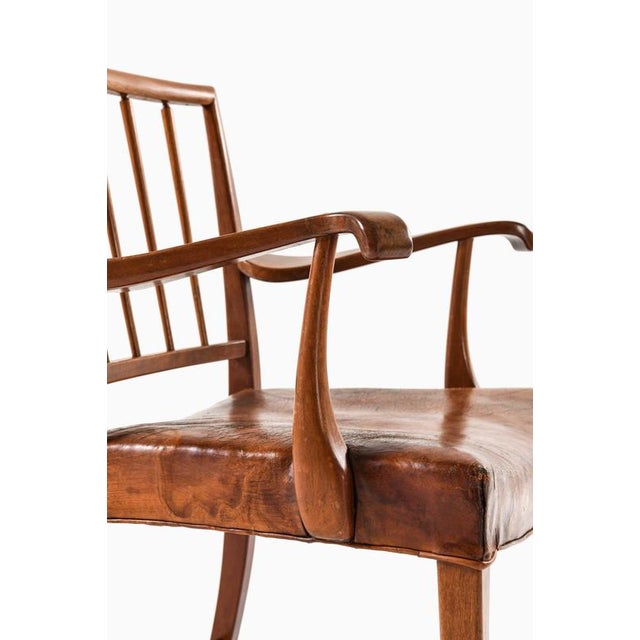 Armchair in Brass, Leather and Mahogany attributed to Jens Brøtterup, 1950s For Sale - Image 6 of 11