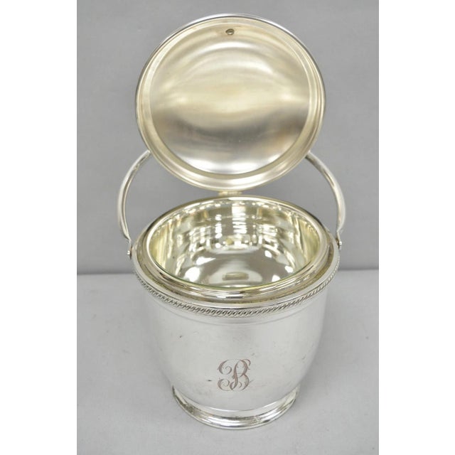 Metal Vintage Victorian Silver Plated Reticulating Hinge Ice Bucket W/ "B" Monogram For Sale - Image 7 of 18