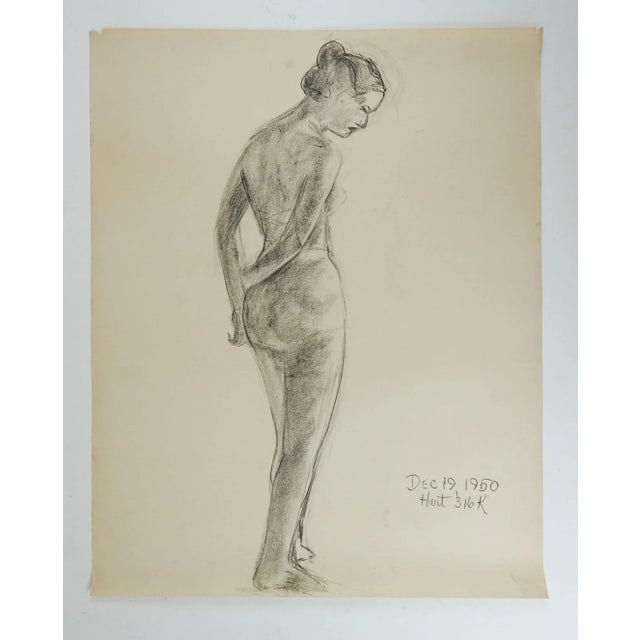 Vintage 1950 charcoal on paper portrait drawing of woman by Geneva Flores Hart (1906-2008) Texas. Signed and dated lower...