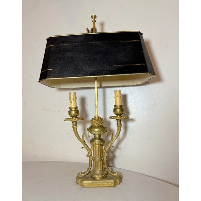 Antique Ornate Dore Bronze Toleware 2 Arm French Bouilotte Electric Table Lamp For Sale - Image 4 of 17