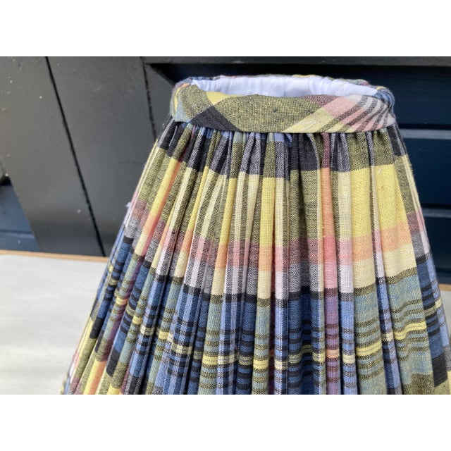 English Madras Plaid Shirred Lampshades - a Pair For Sale - Image 3 of 4