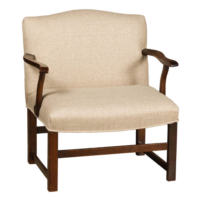English 1900s Wooden Child's Chair with Serpentine Arms and Custom Upholstery For Sale