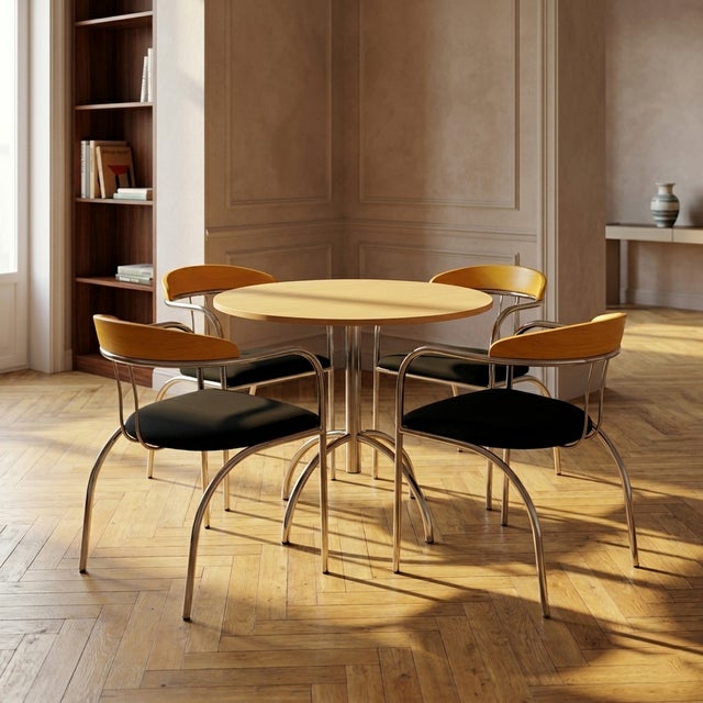 Vintage Dining Set with Chrome Tube Frame, 1970s, Set of 5 For Sale - Image 14 of 14