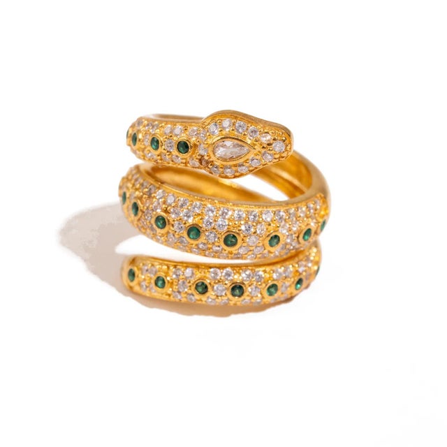 Metal Mystic Serpent Emerald & Diamond Triple Wrap Ring, Size 4 For Sale - Image 7 of 7