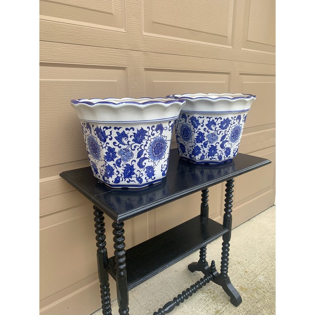 Early 21st Century Early 21st Century Chinoiserie Large Blue and White Porcelain Planters - A Pair For Sale - Image 5 of 8