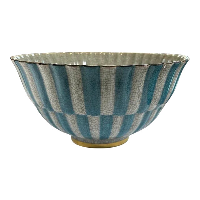 1960s Royal Copenhagen Striped Crackle Glaze Bowl For Sale