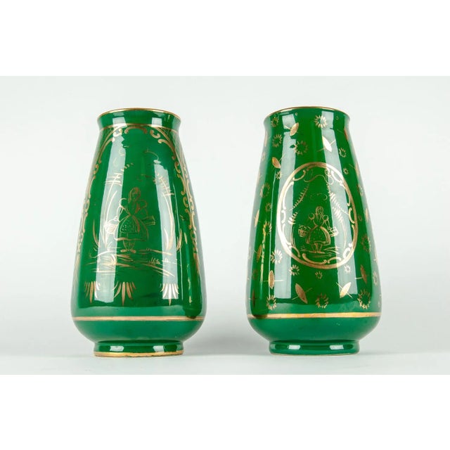 Jade Vintage Italian Porcelian Decorative Vases - a Pair For Sale - Image 8 of 8