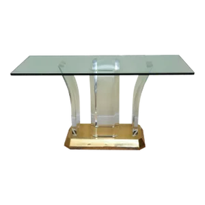 Karl Springer Vintage Gold Plated Over Brass and Arched Lucite and Glass Console Table