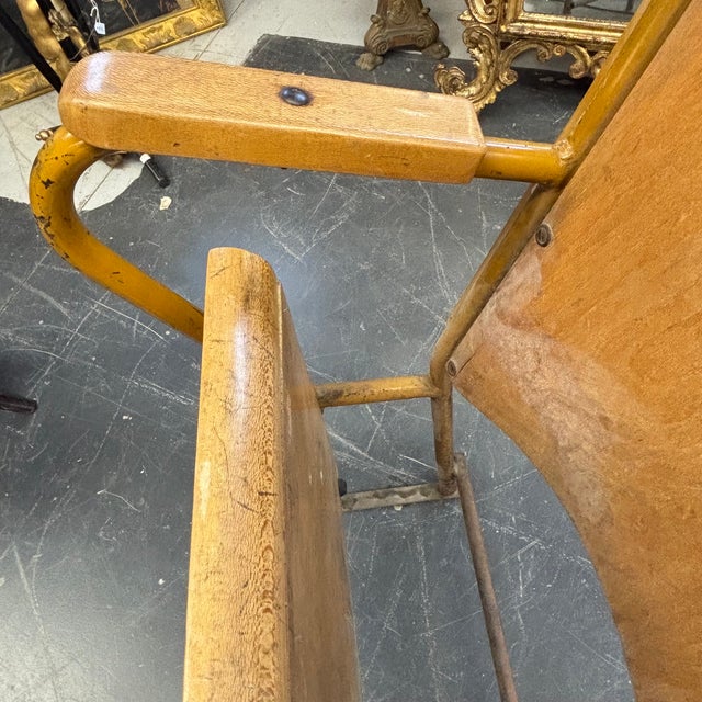 Vintage Industrial Chic Cinema Chair in Iron and Curved Wood from Vimercate, Milan, 1950s For Sale - Image 9 of 11