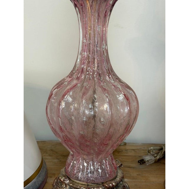 Mid 20th Century Murano Barovier & Toso Style Pink Bullicante Glass Table Lamps - a Pair For Sale - Image 15 of 18