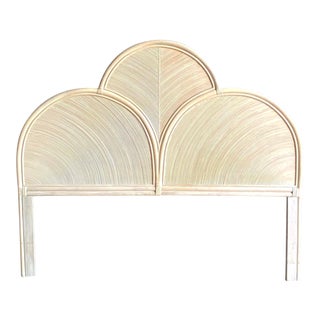 Vintage Coastal Cerused Pencil Reed Queen Headboard. For Sale