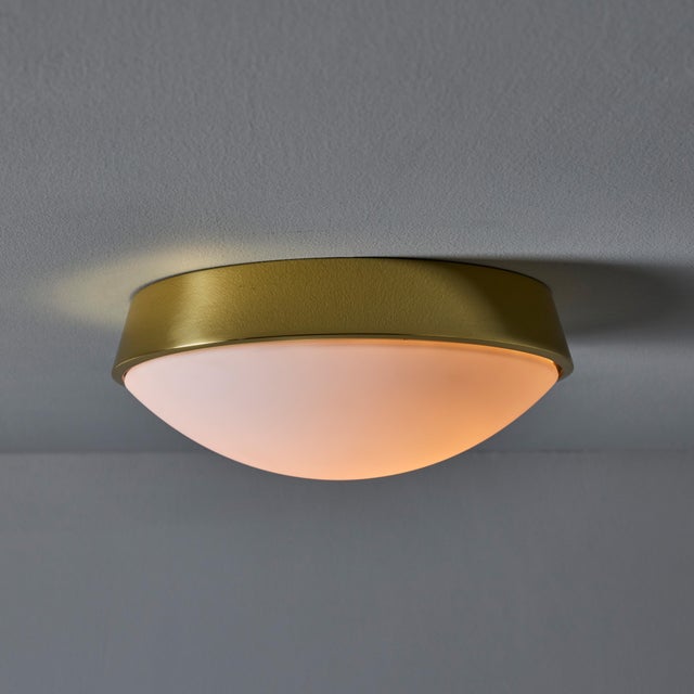 Mid-Century Modern 1960s Glashütte Limburg Brass & Opaline Glass Flush Mount in the Manner of Stilnovo For Sale - Image 3 of 12