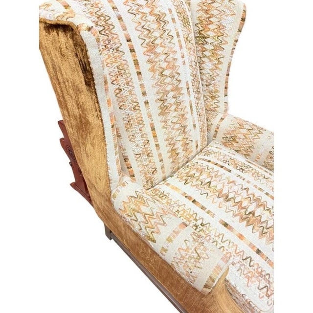 Textile Accent Chair Wing Back Velvet Jacquard Stripe Stuart Funiture Company Asheboro Nc. Retro Kitsch Statement Piece Living Room Office For Sale - Image 7 of 12