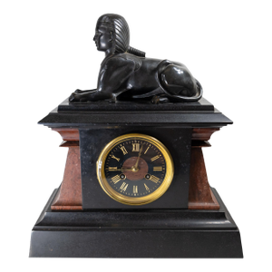 19th Century French Egyptian Revival Sphinx Bronze on Mantel Clock Base