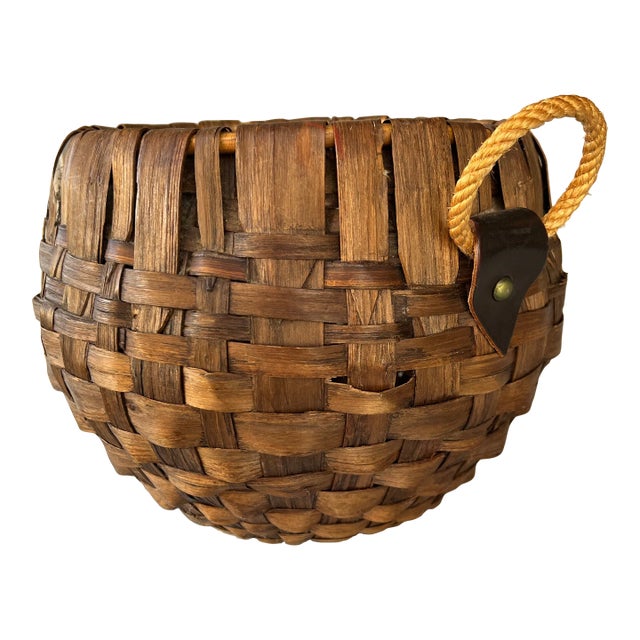 Mid 20th Century Mid Century Round Bentwood Basket Handmade in Italy For Sale