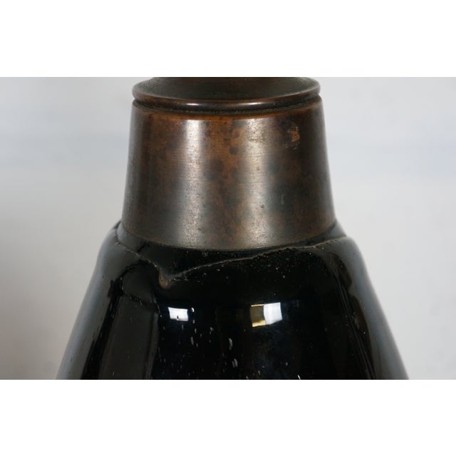 Brown Late 20th Century 2 Rare Frederick Cooper Hand Blown Brutalist Glass Wine Bottle Lamps 42" For Sale - Image 8 of 18