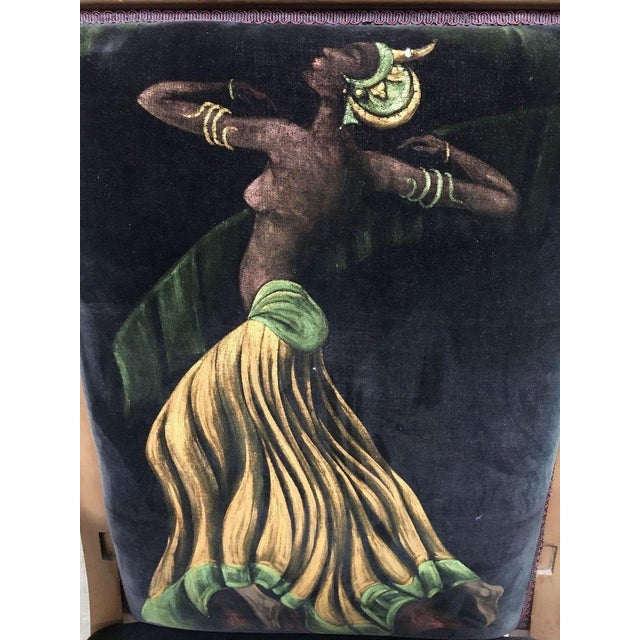Wood Vintage Velvet Upholstered Gorgeous Armchair With a Painted Dancer on the Back. For Sale - Image 7 of 9