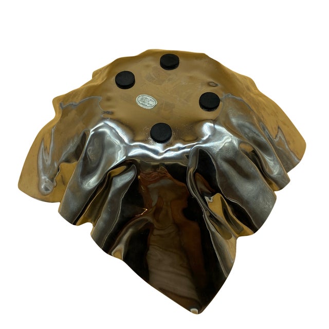 Metal Vintage Sculptural Crumpled Chrome Bowl Postmodern Space Age Catchall For Sale - Image 7 of 7