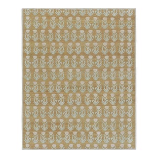 Rug & Kilim’s Block Print Rug Design with Pink and Green Floral Patterns - 5x7 For Sale