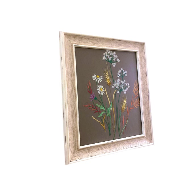 Boho Chic Vintage Mid-Century Daisy Crewel Art For Sale - Image 3 of 7