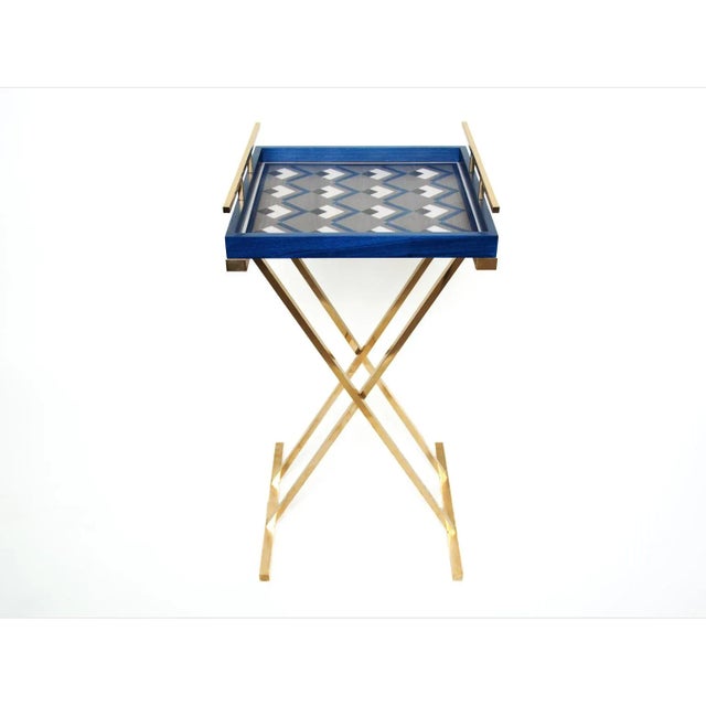Contemporary Partenope Tray Table in Cb4 Pattern Marquetry & Brass by Architetti Artigiani Anonimi For Sale - Image 3 of 3