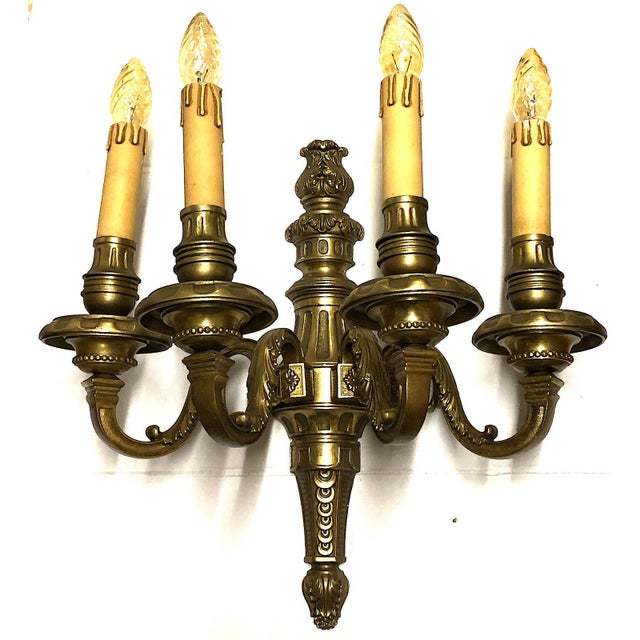 Gold Antique Brass 4-Light Wall Lamp, 1950s For Sale - Image 8 of 8