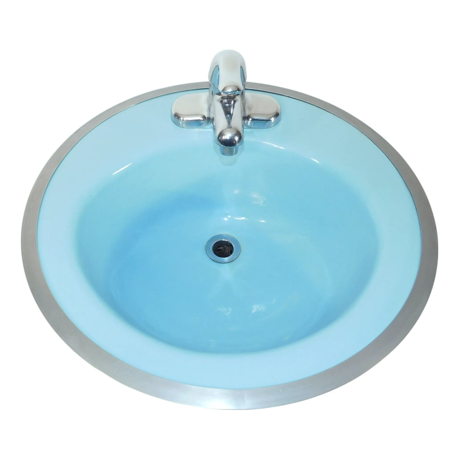 1964 Vintage Rheem Regency Blue Drop-in Porcelain & Cast Iron Sink With ...