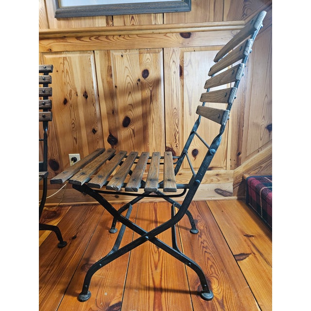 Original 1980's Smith & Hawken Bistro Teak Wood and Cast-Iron Table and 2 Chairs For Sale - Image 9 of 12