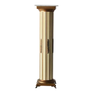 Vintage Italian Neoclassical Style Metal Marble Cream Gold Finish Column Pedestal