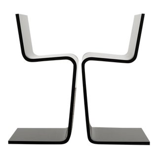 1980s Black Opaque Lucite "S" Cantilevered Counter Stools - a Pair For Sale