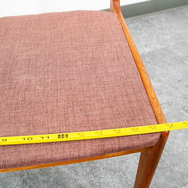 Mid Century Danish Modern Dining Chairs Set of 4 Denmark Pink Fabric Oak Vintage For Sale - Image 10 of 11