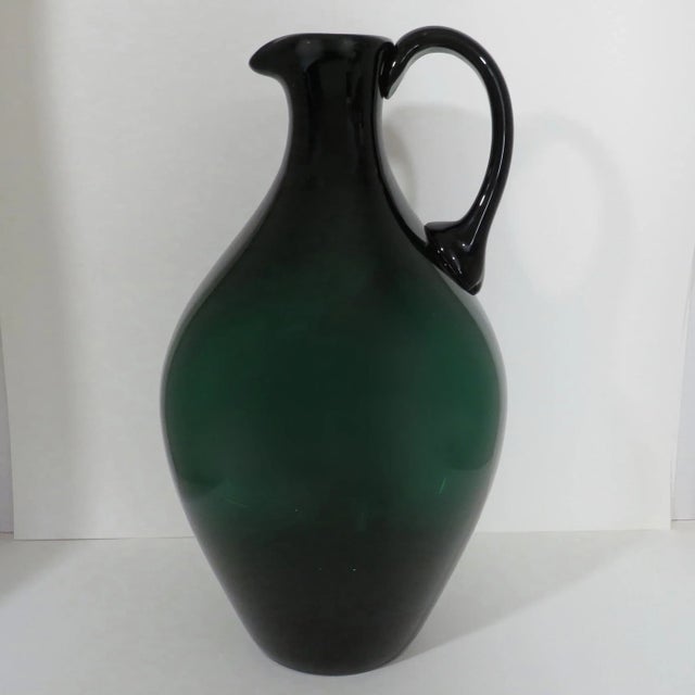 Dark Green Vintage Italian Large Green Ewer Vase For Sale - Image 8 of 9