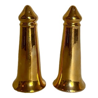 Early 20th Century Vintage Gilded Porcelain Salt & Pepper Shakers - Set of 2 For Sale