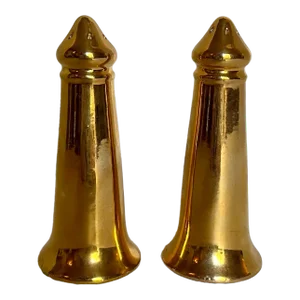 Early 20th Century Vintage Gilded Porcelain Salt & Pepper Shakers - Set of 2