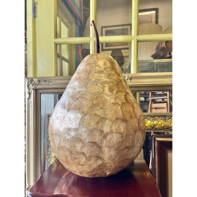 Late 20th Century Large Scale Gold Tone Capiz Shell Fruit Pear 24" For Sale In West Palm - Image 6 of 6
