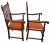 Early 20th Century Pair of Antique Jacobean Revival Barley Twist Oak Armchairs Rust & Gold Damask For Sale - Image 5 of 13